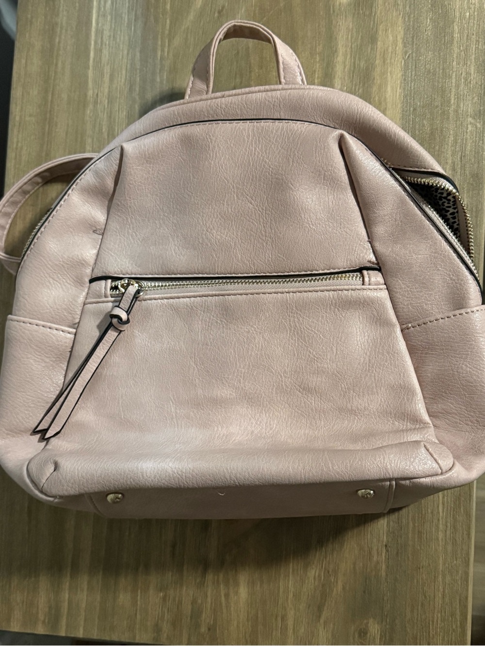 146. Pastel Pink Coquette Soft Girl Faux Leather Backpack Gold Zipper